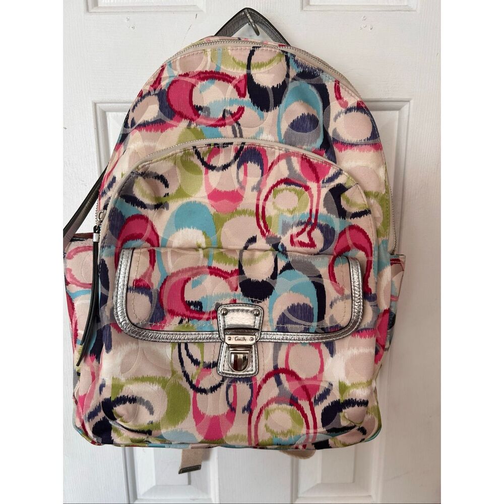 Coach Backpack Poppy Ikat Multicolor Silver Large